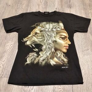 Vtg Rock Chang Lion Indian Princess Black T-shirt Double Sided Men’s M
